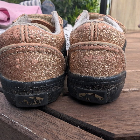 Vans old skool Velcro party gold gitter kids trainers - Picture 4 of 8